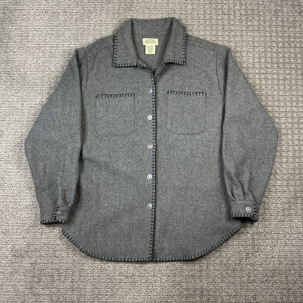 Vintage St Johns Bay Mens Gray Wool Blend Blanket Stitch Shirt Jacket Large L